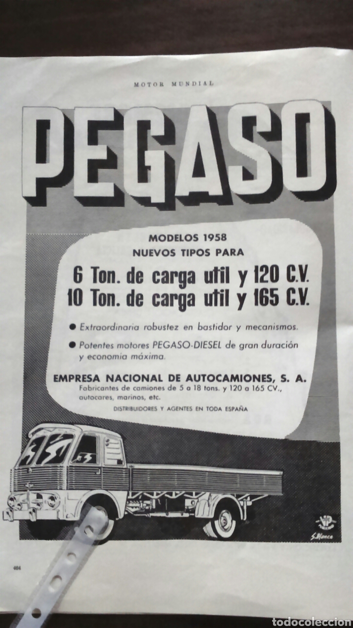 Coleccionismo: Publicidad camion Pegaso de 1958