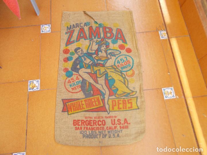 Coleccionismo: SACO DE MARCA ZAMBA. BERGERCO U.S.A. SAN FRANCISCO CALIFORNIA. WHOLE GREEN PEAS.ORIGINAL