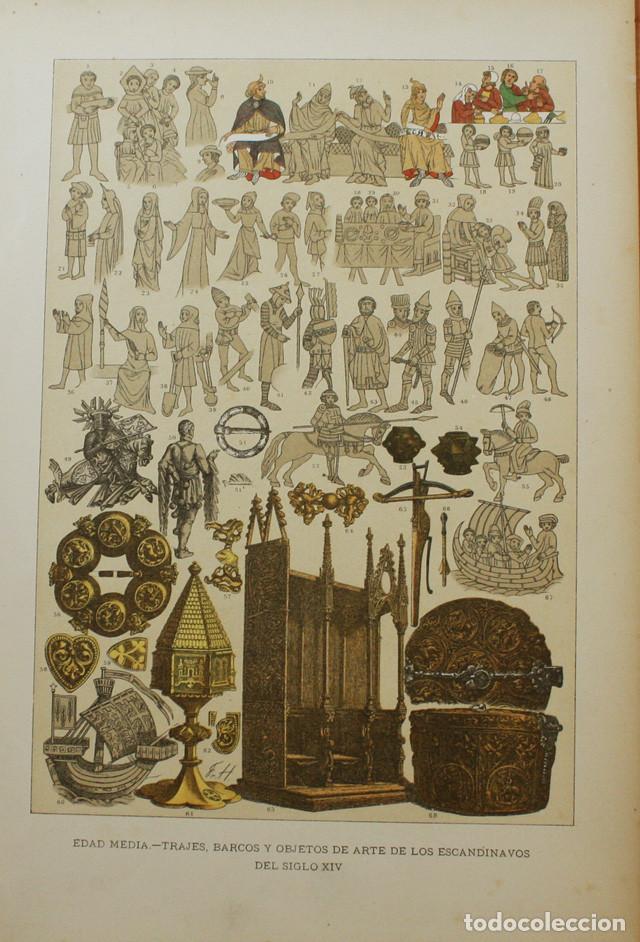 Coleccionismo: LAMINA EDAD MEDIA TRAJES BARCOS Y OBJETOS DE ARTE DE LOS ESCANDINAVOS DEL SIGLO XIV