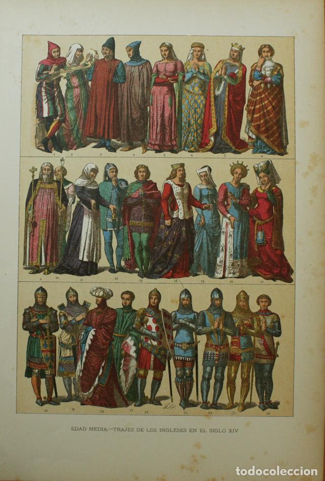 Coleccionismo: LAMINA EDAD MEDIA TRAJES DE LOS INGLESES EN EL SIGLO XIV