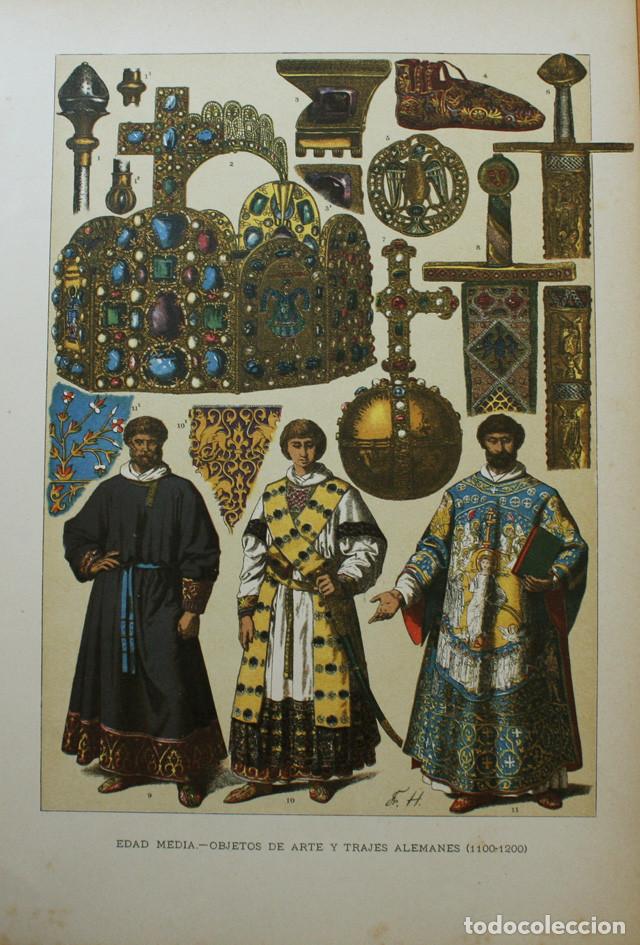 Coleccionismo: LAMINA EDAD MEDIA OBJETOS DE ARTE Y TRAJES ALEMANES (1100-1200)