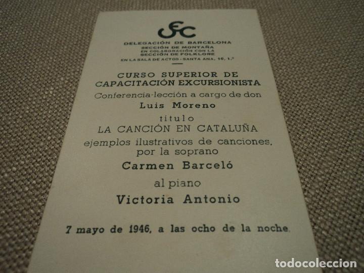 Collezionismo: union excursionista de catalu&ntilde;a conferencia luis moreno soprano carmen barcelo 1946