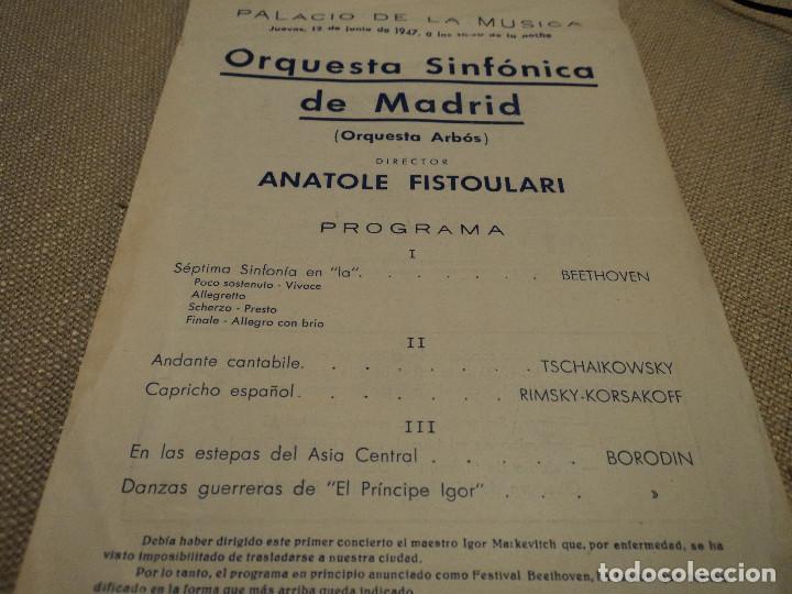 Collezionismo: orquesta sinfonica de madrid arbos, en el palacio de la musica anatole fistoulare 1947