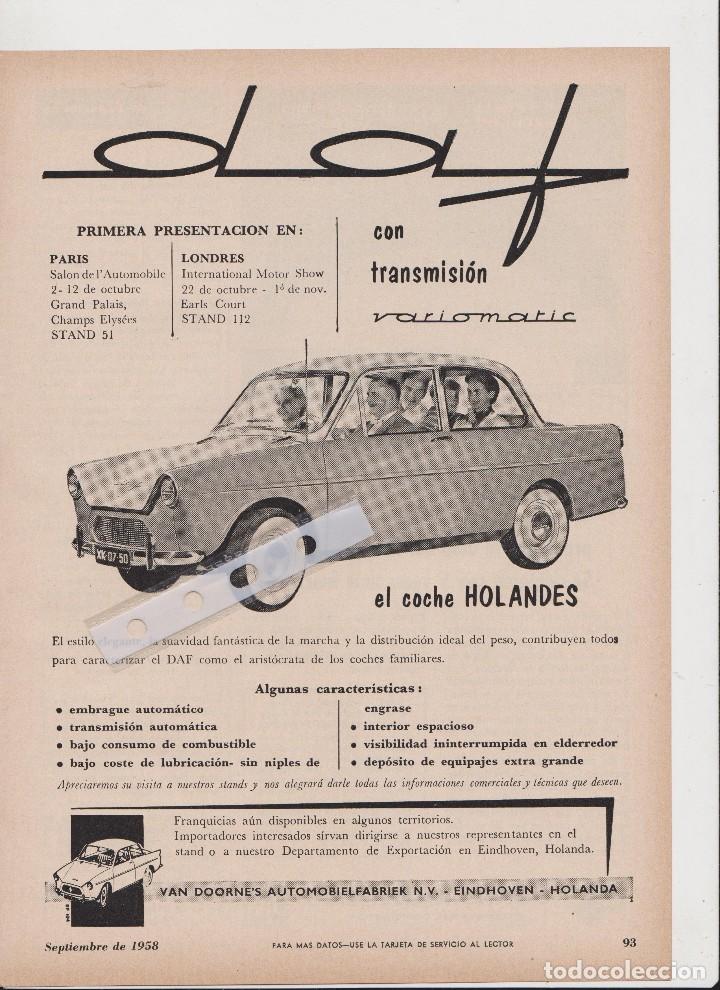 Coleccionismo: Publicidad automovil Daf de 1958
