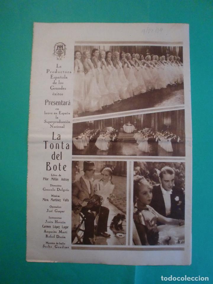 Sammelleidenschaft Papier: PRODUCCION CINEMATOGRAFICA ESPA&Ntilde;OLA  LA TONTA DEL BOTE - PANTALLA MIGUEL LIGERO - 9/12/1939