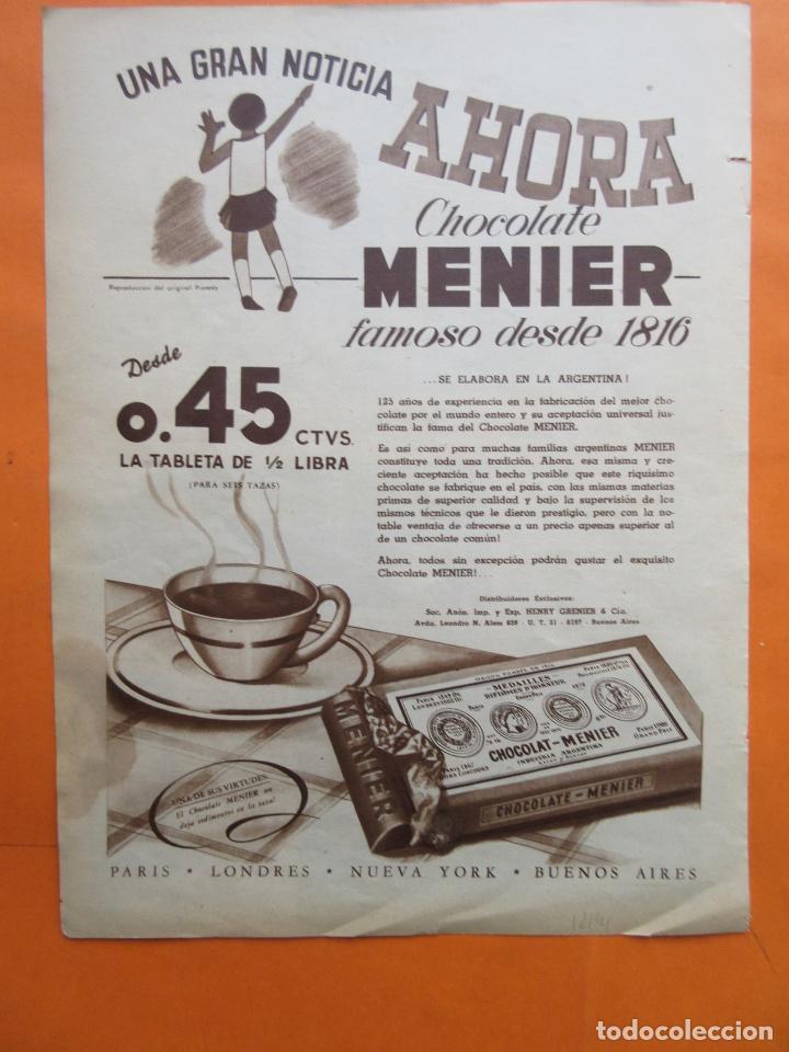Colecionismo: PUBLICIDAD 1947 - COLECCION COMIDAS - CHOCOLATE MENIER - ARGENTINA