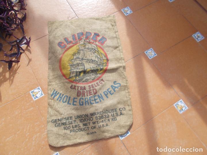 Coleccionismo: SACO DE MARCA CLIPPER, WHOLE GREEN PEAS. EXTRA SELECT DRIED. GENESEE IDAHO USA BERGERCO VALENCIA
