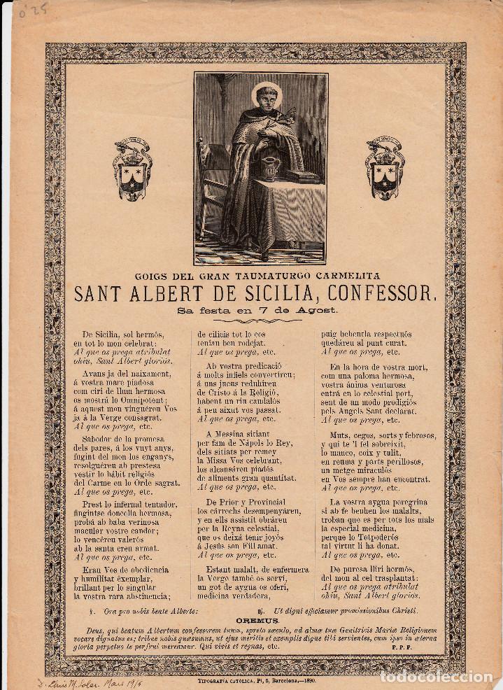 Coleccionismo: GOIGS DEL CARMELITA SANT ALBERT DE SICILIA -TIP. CAT&Oacute;LICA - BARCELONA -1890