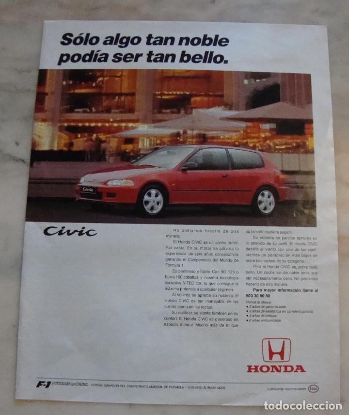 Coleccionismo: (TC-12) HOJA REVISTA PUBLICIDAD HONDA CIVIC
