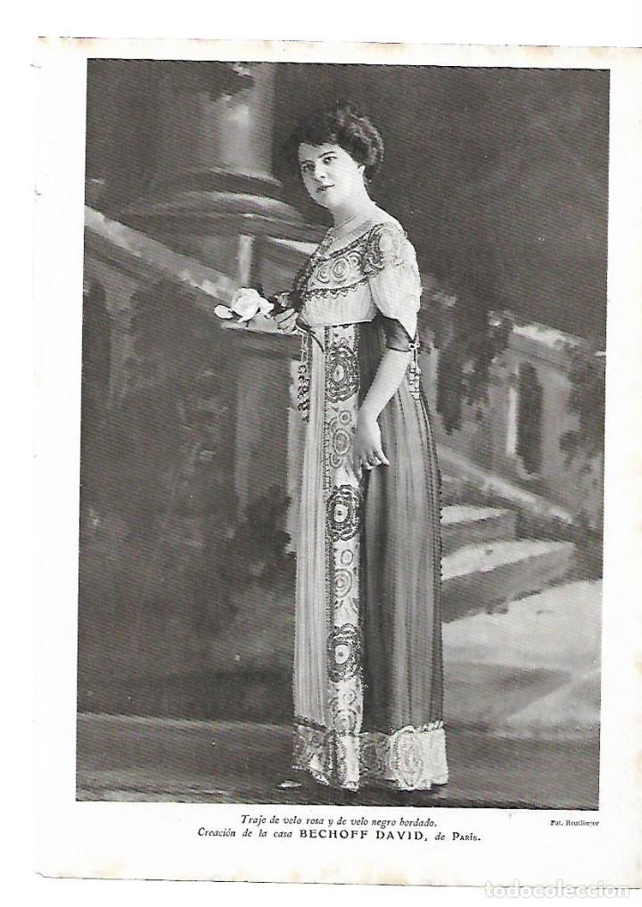 Coleccionismo: A&Ntilde;O 1910 RECORTE PRENSA MODA TRAJE DE VELO ROSA Y NEGRO CASA BECHOFF DAVID PARIS