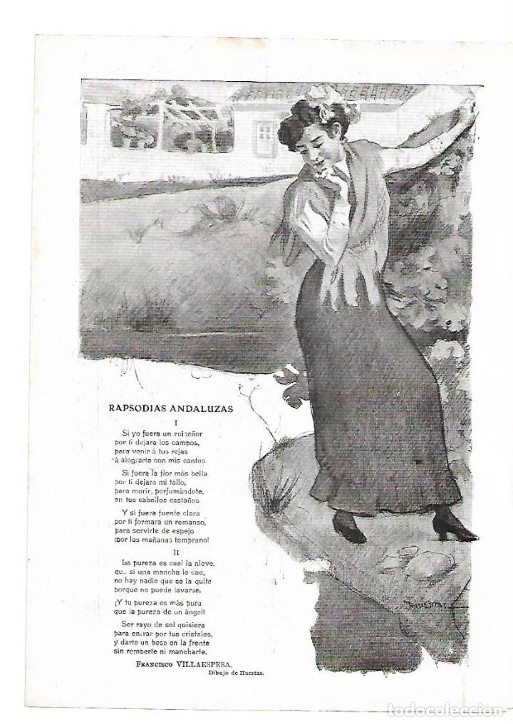 Collecting paper: A&Ntilde;O 1910 RECORTE PRENSA POESIA RAPSODIA ANDALUZA FRACISCO VILLAESPESA DIBUJO HUERTAS JOAQUIN ARAUJO