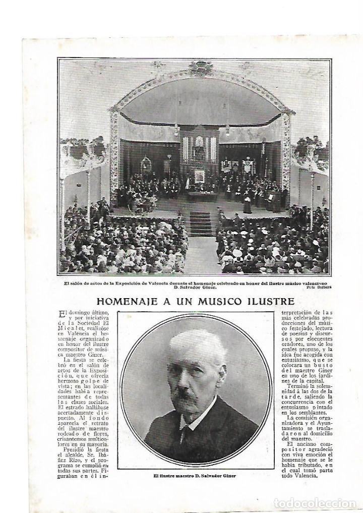 Coleccionismo: A&Ntilde;O 1910 RECORTE MUSICA VALENCIA HOMENAJE SALVADOR GINER ENTREGA ULTIMA BANDERA ESPA&Ntilde;OLA HABANA