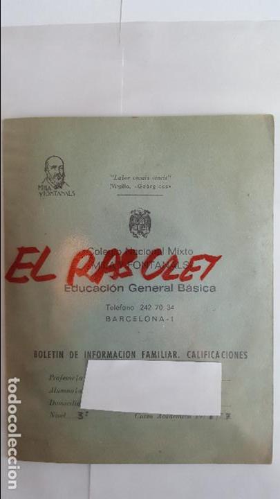 Collectionnisme: ANTIGUA  CARTILLA   DE NOTAS  COLEGIO NACIONAL MIXTO - MILA Y FONTANLS - BARCELONA -