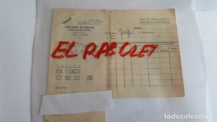 Collectionnisme: ANTIGUA  FICHA  DE INMUNIZACION Y REACCION TUBERCULINA AYUNTAMIENTO DE BARCELONA - A&Ntilde;O 1970 -
