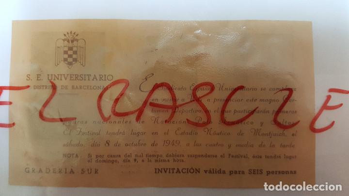 Collectionnisme: - ANTIGUA INVITACION .S.E. UNIVERSITARIO DISTRITO BARCELONA , FIGURAS DE NATACION -8-10-1949-