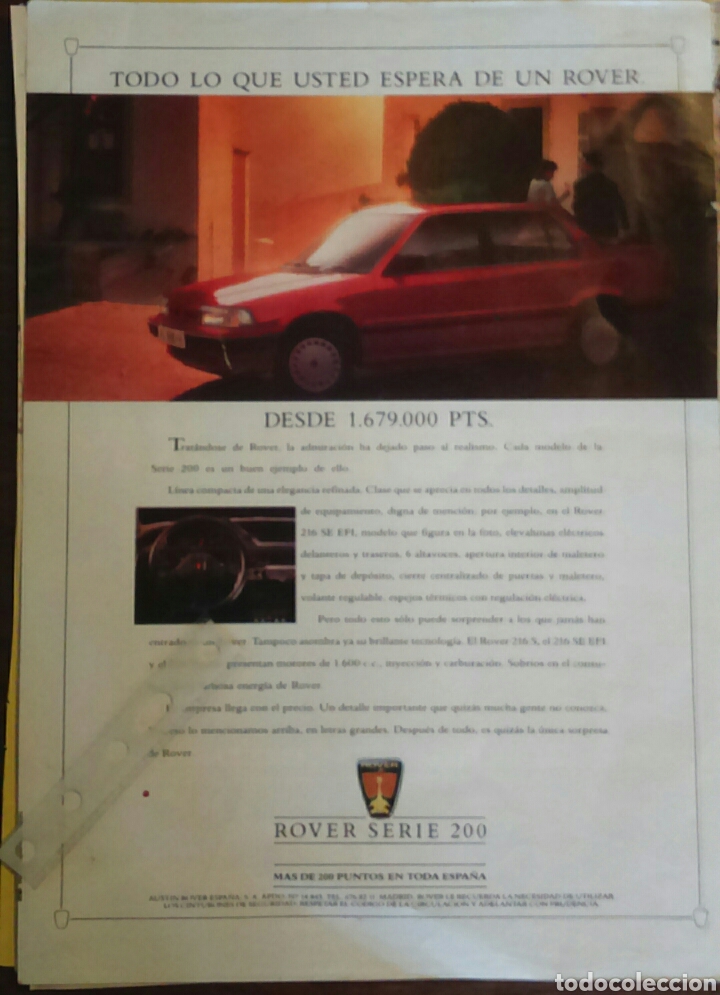 Coleccionismo: Publicidad automovil Rover serie 200