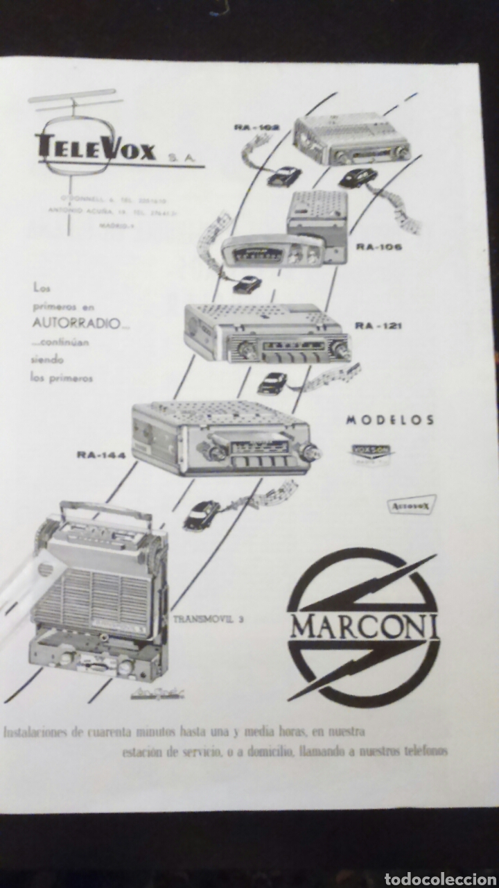 Coleccionismo: Publicidad Autorradios Marconi Radiocasete automovil a&ntilde;os 60