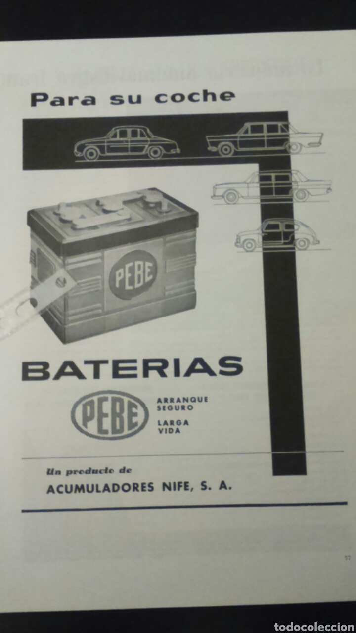 Coleccionismo: Publicidad bater&iacute;as Pebe de acumuladores Nife a&ntilde;os 60