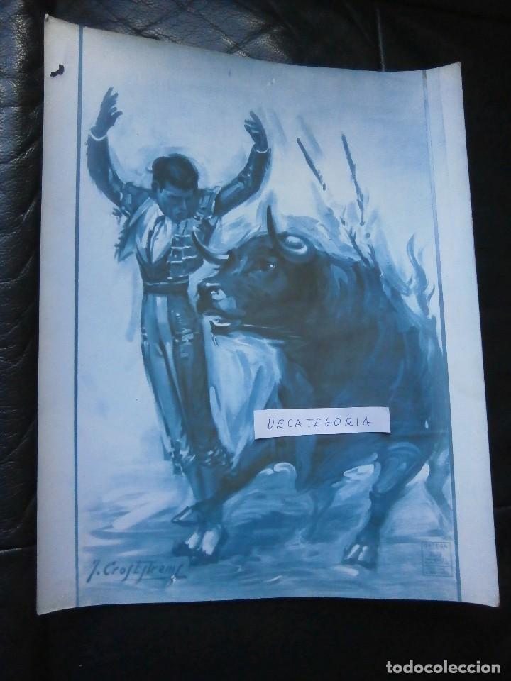 Coleccionismo: bonita lamina suerte toros litografia ortega valencia mide 30 x 24 c.m. en carton