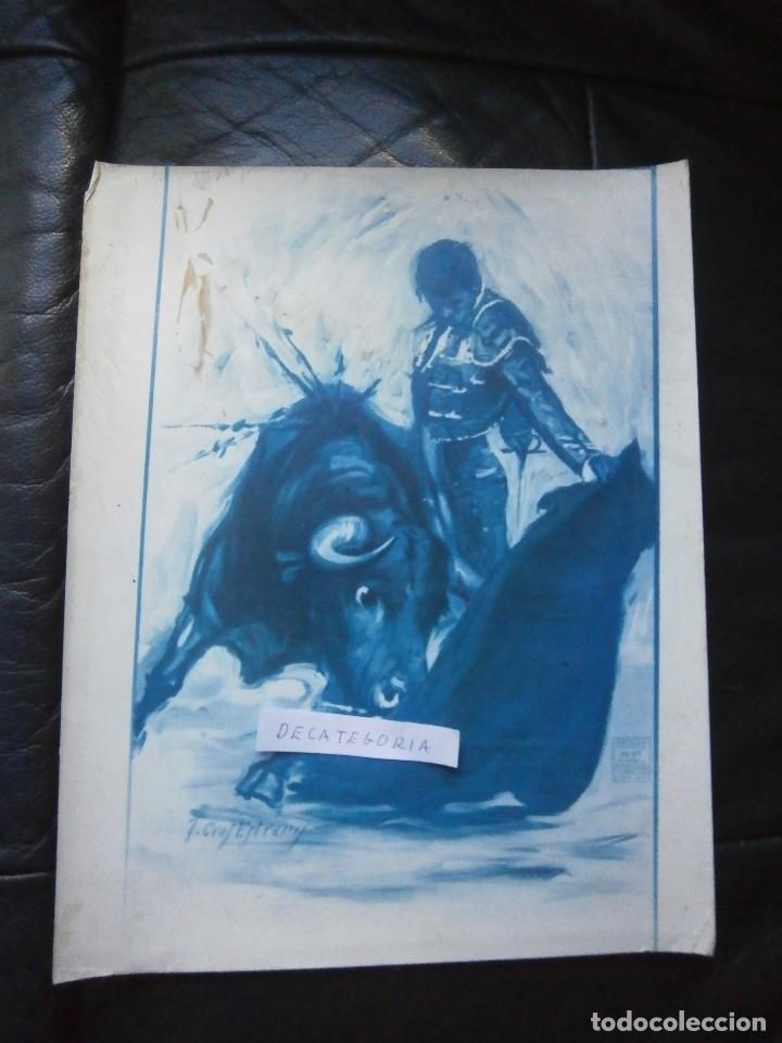 Coleccionismo: bonita lamina suerte toros litografia ortega valencia mide 30 x 24 c.m. en carton
