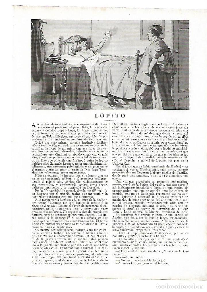 Collecting paper: A&Ntilde;O 1910 RECORTE PRENSA CUENTO RELATO CORTO LOPITO CARLOS LUIS DE CUENCA MEDINA VERA DIBUJO