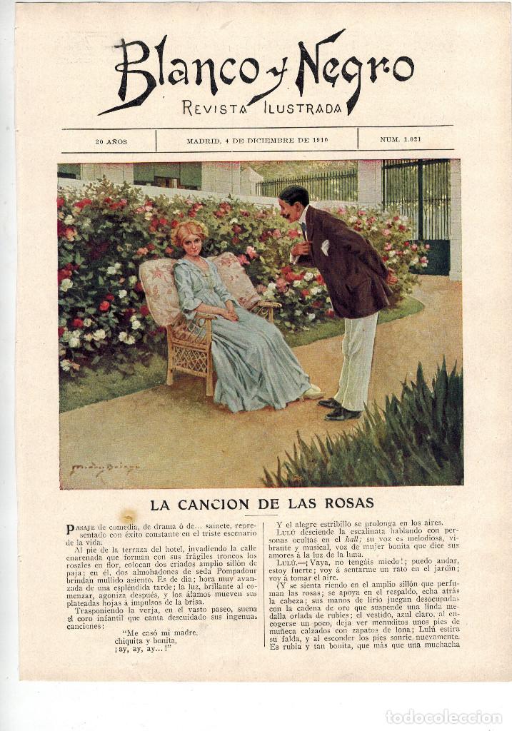 Collectionnisme: A&Ntilde;O 1910 RECORTE PRENSA RELATO CORTO LA CANCION DE LAS ROSAS MANUEL DE MENDIVIL MENDEZ BRINGA DIBUJO