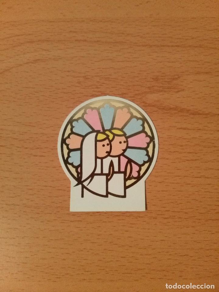 Collecting paper: Tarjeta religiosa recuerdo primera comuni&oacute;n. Ni&ntilde;os con vitral. Inoxcrom. A&ntilde;os 80/90.