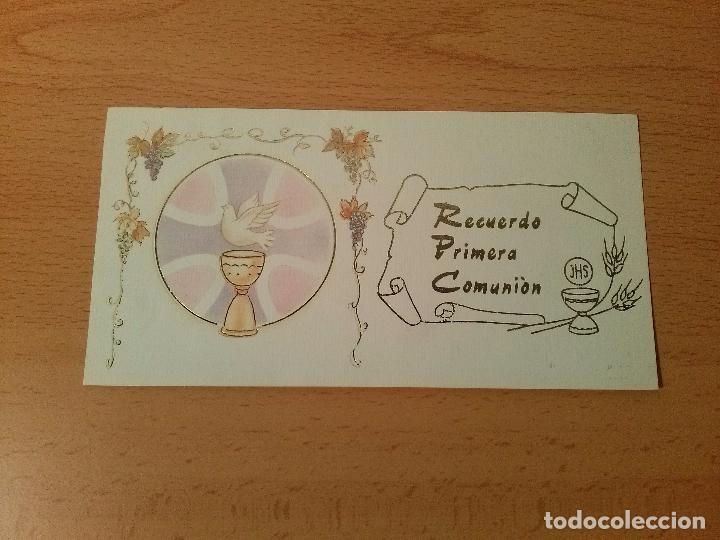 Collecting paper: Tarjeta estampa religiosa recuerdo primera comuni&oacute;n. C&aacute;liz y paloma. A&ntilde;os 80/90.