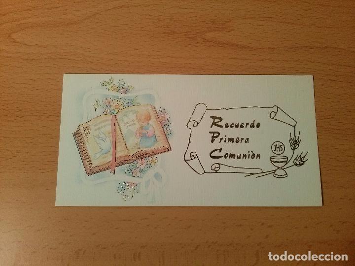 Collecting paper: Tarjeta estampa religiosa recuerdo primera comuni&oacute;n. Ni&ntilde;o y paloma. A&ntilde;os 80/90.