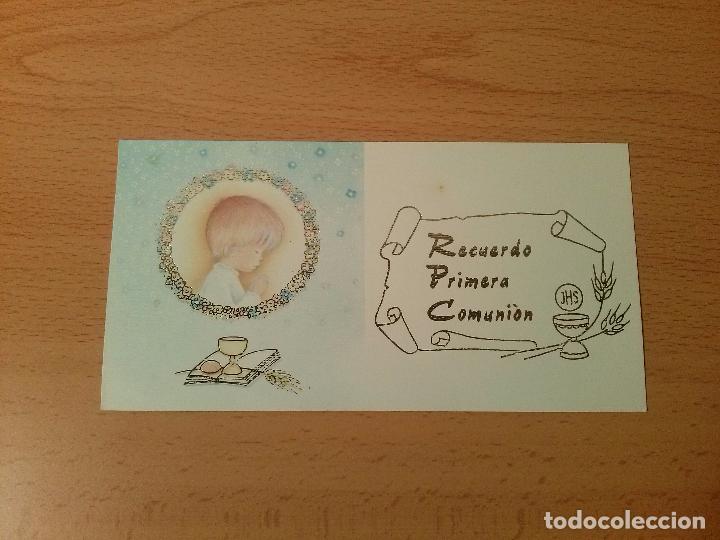 Collecting paper: Tarjeta estampa religiosa recuerdo primera comuni&oacute;n. Ni&ntilde;o rezando. A&ntilde;os 80/90.