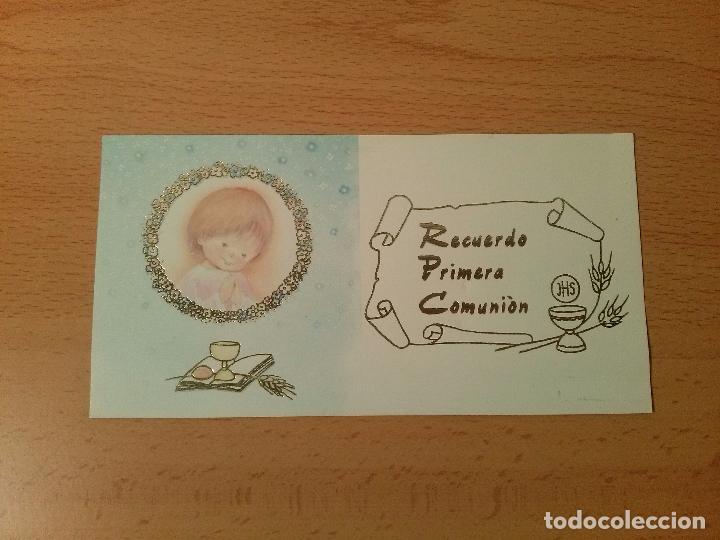 Collecting paper: Tarjeta estampa religiosa recuerdo primera comuni&oacute;n. Ni&ntilde;a rezando. A&ntilde;os 80/90.