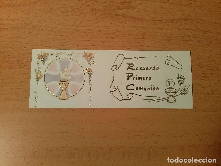 Collecting paper: Tarjeta estampa religiosa recuerdo primera comuni&oacute;n. Paloma y c&aacute;liz. A&ntilde;os 80/90.