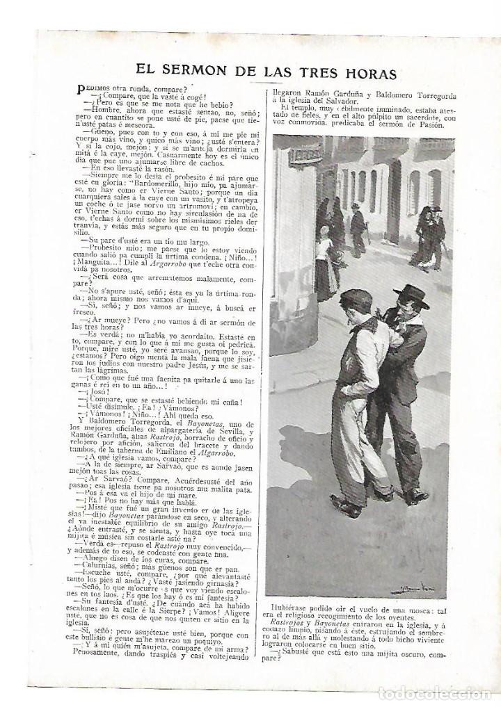 Collezionismo: A&Ntilde;O 1910 RECORTE PRENSA RELATO CORTO EL SERMON DE LAS TRES HORAS MU&Ntilde;OZ SECA DIBUJO MEDINA VERA