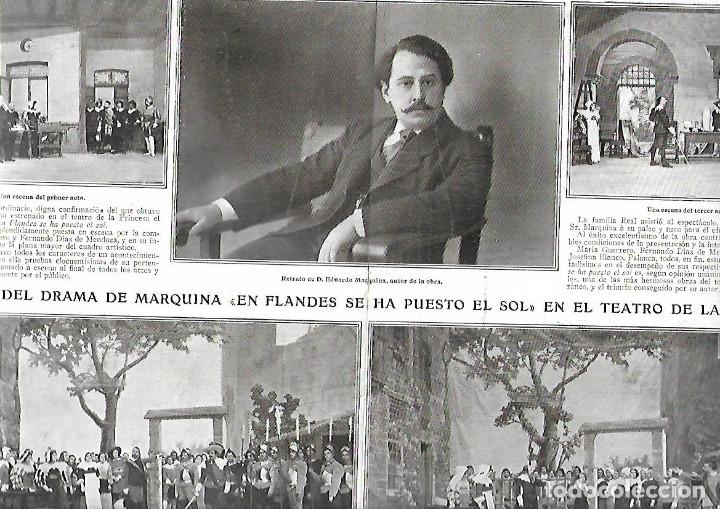 Collezionismo: A&Ntilde;O 1910 RECORTE PRENSA TEATRO ESTRENO DRAMA EN FLANDES SE HA PUESTO EL SOL MARQUINA LA PRINCESA