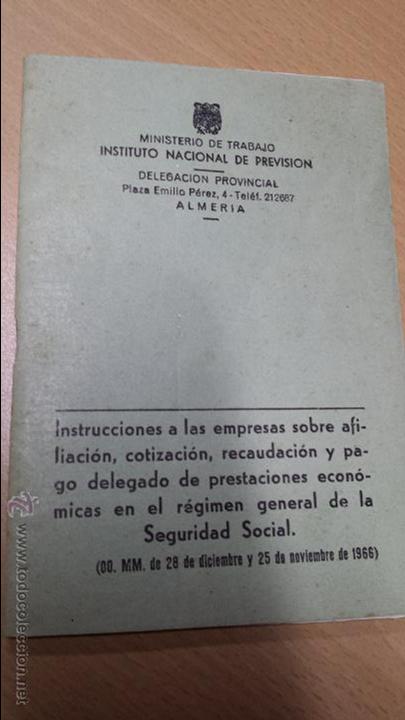 Sammelleidenschaft Papier: MINISTERIO DE TRABAJO AFILIACI&Oacute;N COTIZACI&Oacute;N EMPRESAS SEGURIDAD SOCIAL ALMERIA