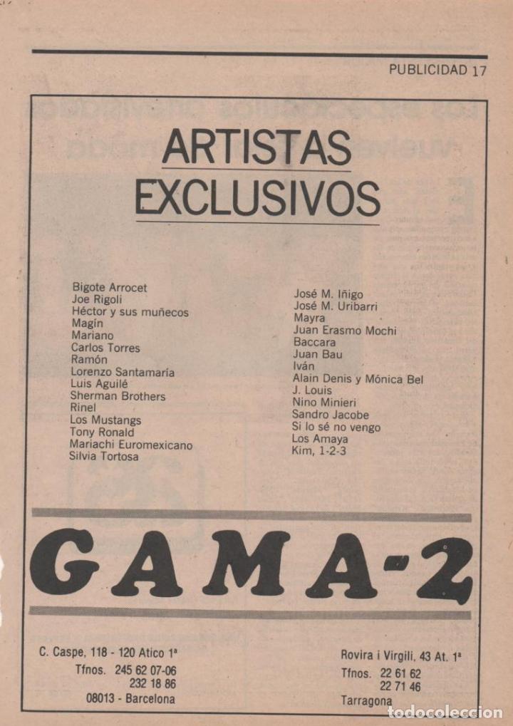 Collecting: (ALB-TC-6) HOJA PUBLICIDAD A&Ntilde;O 1985 SUPLEMENTO PERIODICO SEGRE LLEIDA GAMA-2 ARTISTAS EXCLUSIVOS