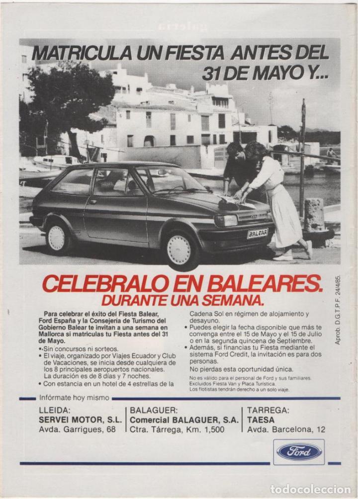 Collecting: (ALB-TC-6) HOJA PUBLICIDAD A&Ntilde;O 1985 SUPLEMENTO PERIODICO SEGRE LLEIDA FORD FIESTA