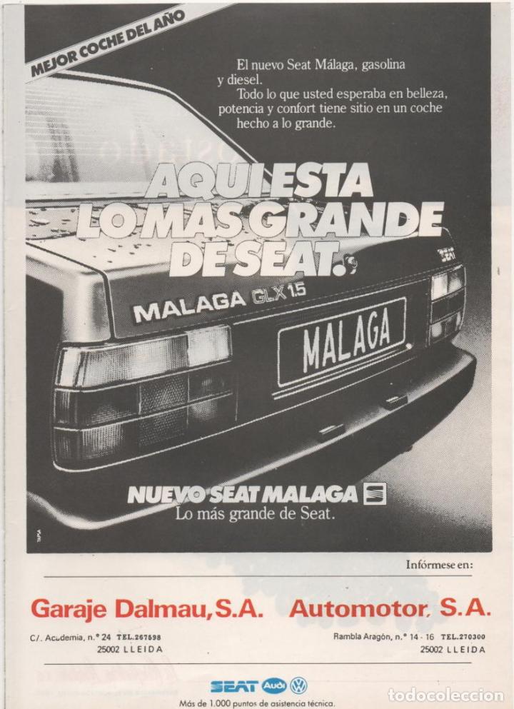 Collecting: (ALB-TC-6) HOJA PUBLICIDAD A&Ntilde;O 1985 SUPLEMENTO PERIODICO SEGRE LLEIDA SEAT MALAGA