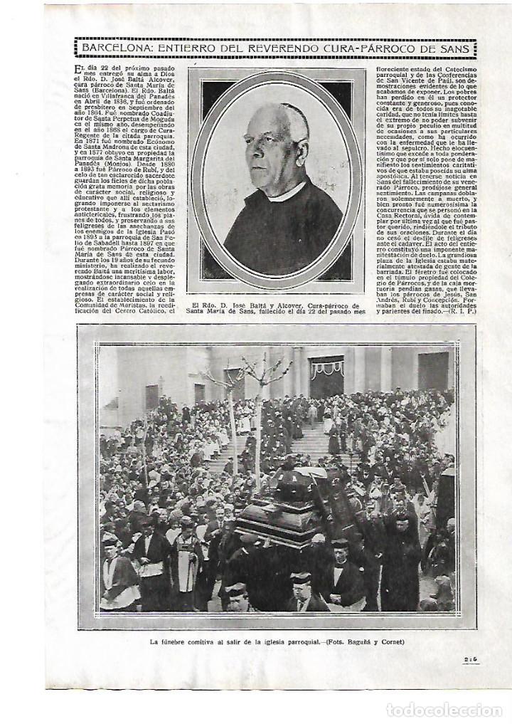 Collectionnisme: A&Ntilde;O 1910 RECORTE PRENSA BARCELONA ENTIERRO CURA PARROCO DE SANTS JOSE BALTA ALCOVER