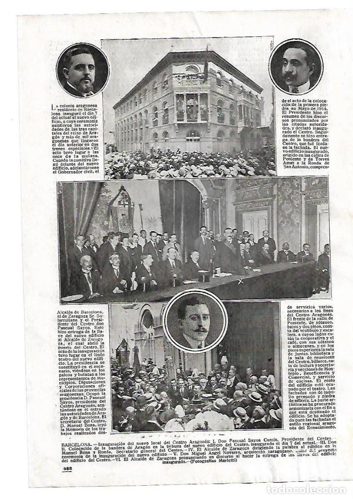 Colecionismo: A&Ntilde;O 1910 RECORTE PRENSA BARCELONA INAUGURACION NUEVO LOCAL CENTRO ARAGONES BANDERA ARAGON