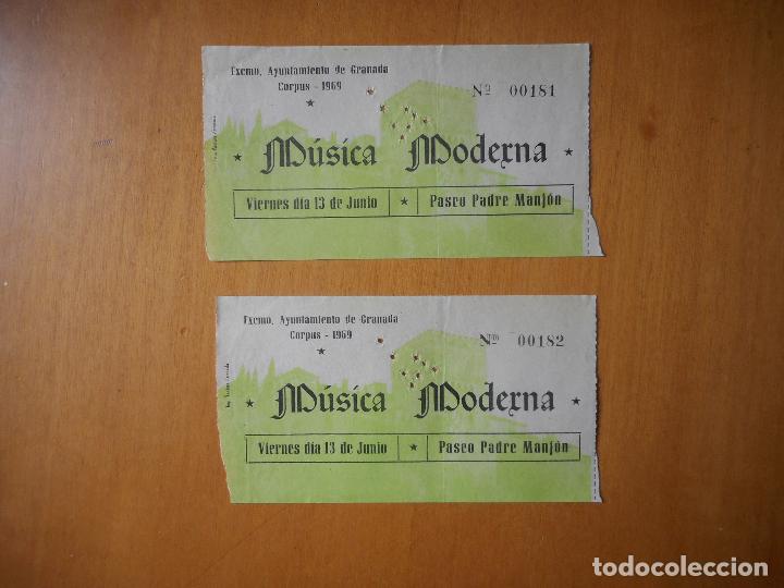 Coleccionismo: Lote dos entradas correlativas M&uacute;sica Moderna. Corpus 1969 Granada. Buen estado
