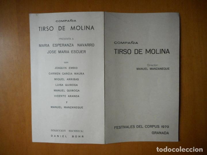 Coleccionismo: Folleto Compa&ntilde;&iacute;a Tirso de Molina, Festivales del Corpus 1970. Granada
