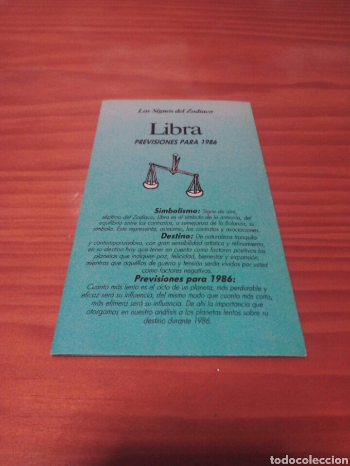Coleccionismo: TRIPTICO.Libra. Los signos del Zodiaco.Previsi&oacute;n para 1986.