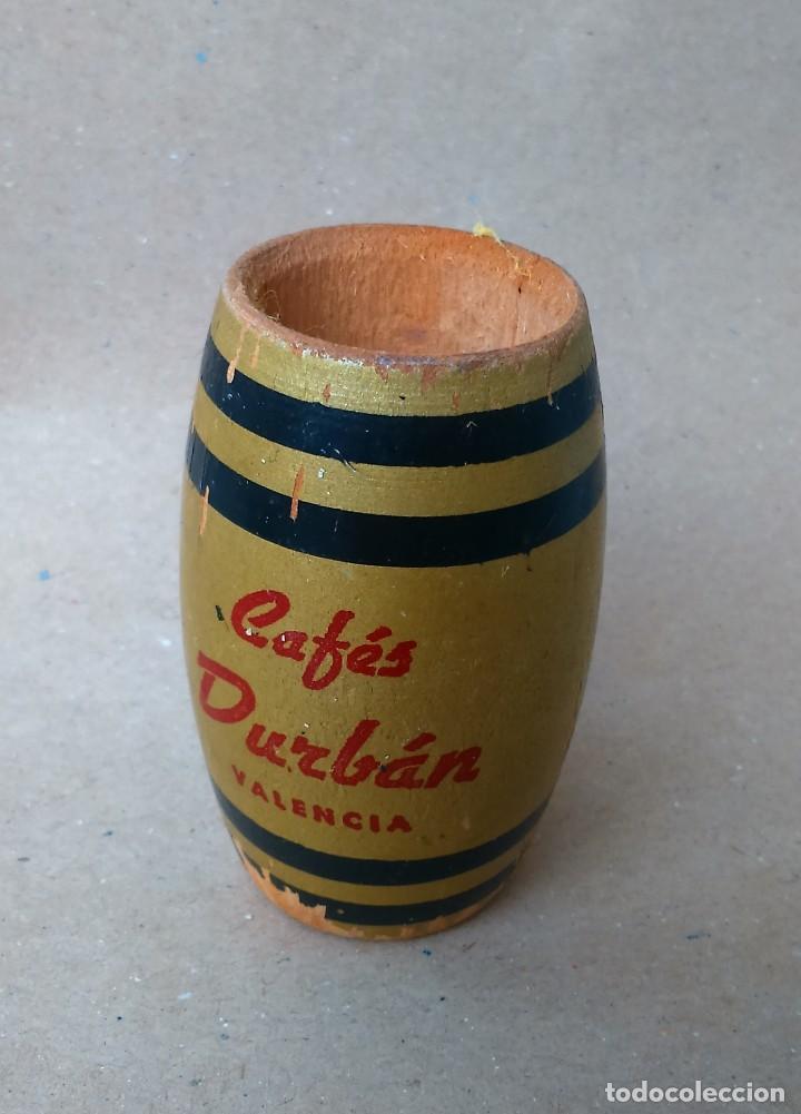 Coleccionismo: Antiguo y raro palillero en forma de tonel de Caf&eacute;s Durb&aacute;n, Valencia.
