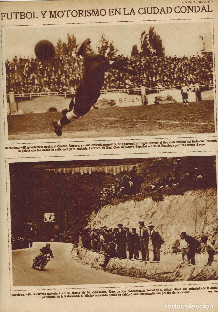 Collectionnisme: A&Ntilde;O 1929 RECORTE PRENSA DEPORTES FUTBOL ESPA&Ntilde;OL BADALONA RICARDO ZAMORA MOTOS LA RABASSADA CARRERA