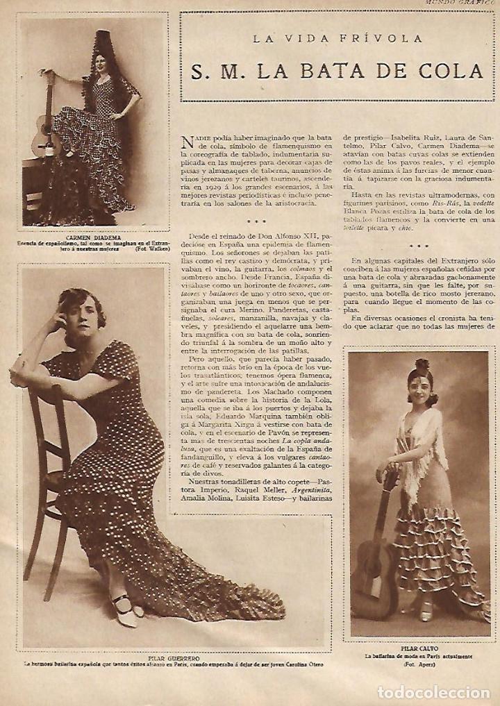 Collecting paper: A&Ntilde;O 1929 RECORTE PRENSA LA BATA DE COLA FLAMENCO TONADILLERA DIADEMA PILAR CALVO POZAS ESTESO DURAN