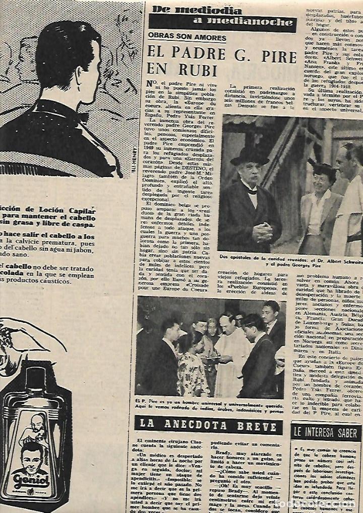 Collectionnisme: A&Ntilde;O 1960 RECORTE PRENSA EL PADRE GEORGES PIRE EN RUBI PUBLICIDAD LOCION CAPILAR GENIOL