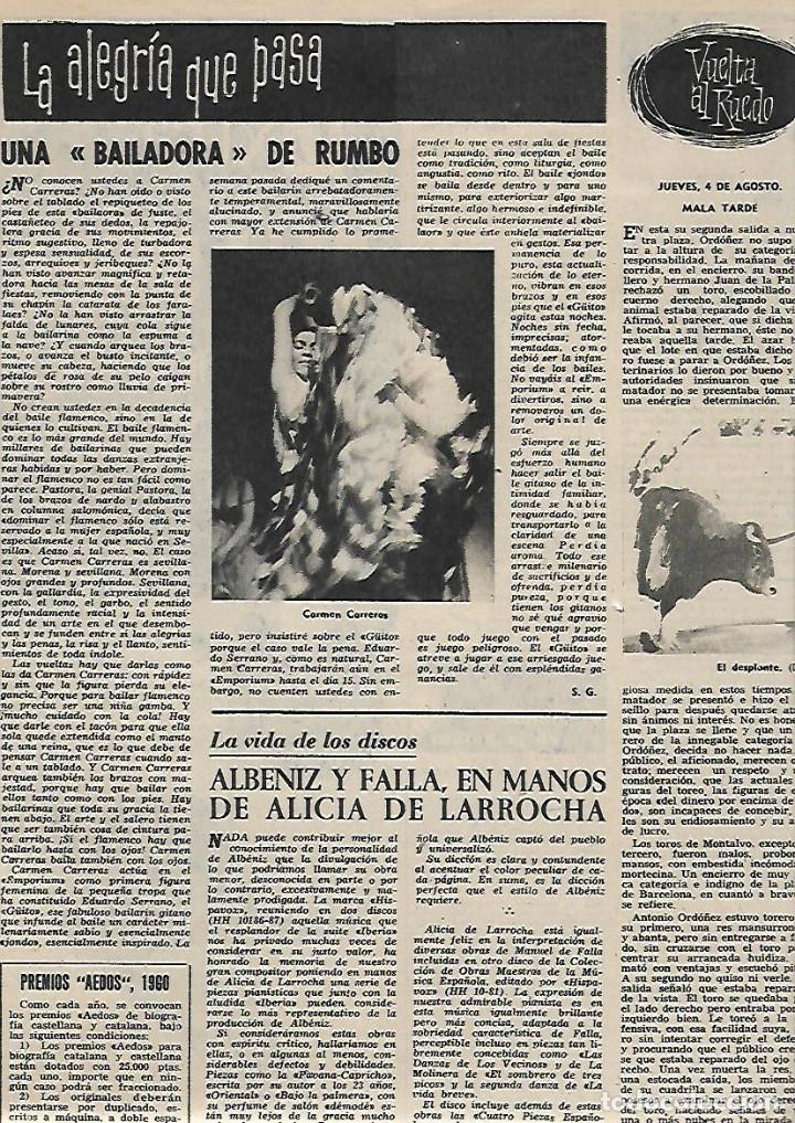 Collectionnisme: A&Ntilde;O 1960 RECORTE PRENSA BAILE DANZA CARMEN CARRERAS BAILADORA PUBLICIDAD EXTRA DE LA SERRA CAVA