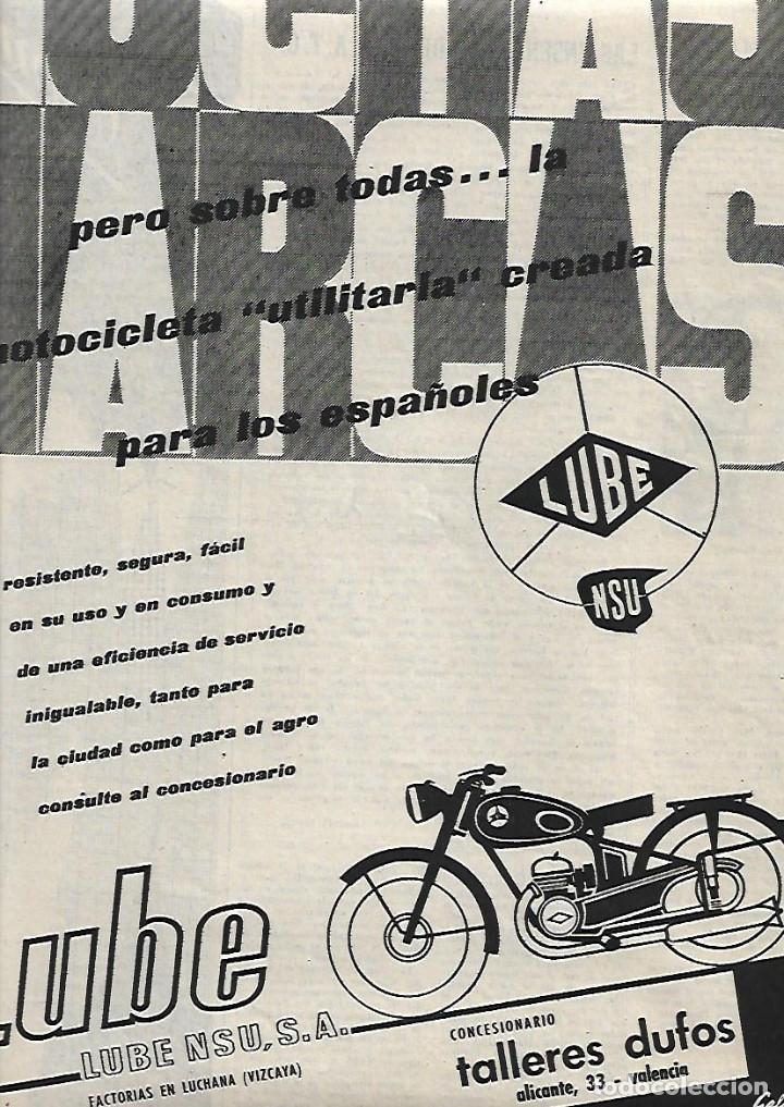 Collectionnisme: A&Ntilde;O 1957 RECORTE PRENSA PUBLICIDAD LUBE NSU FACTORIAS DE LUCHANA VIZCAYA MOTOCICLETA UTILITARIA
