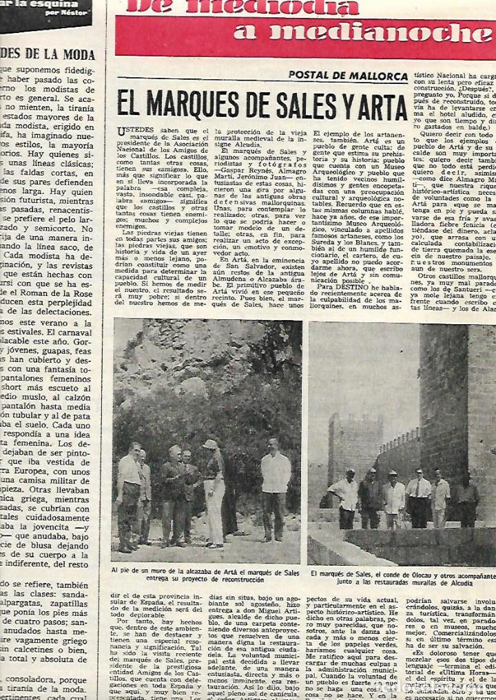Collecting paper: A&Ntilde;O 1966 RECORTE PRENSA MALLORCA EL MARQUES DE SALES ARTA MURALLAS ALCUDIA